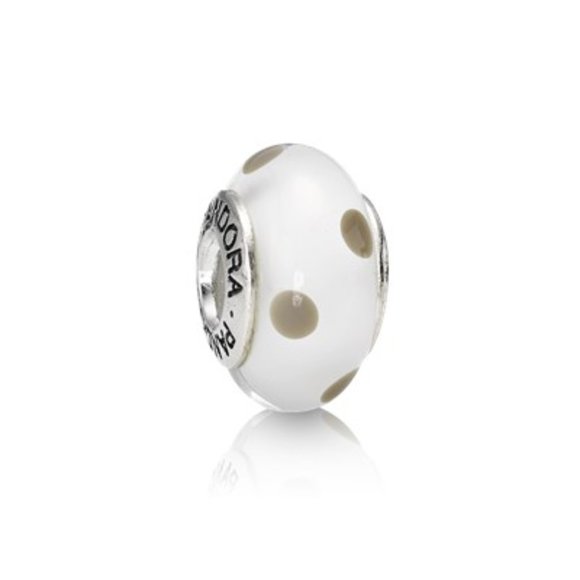 EUC Pandora 790602 Sterling Silver Gray on White Murano Glass Polka Dot Bead - Picture 2 of 10